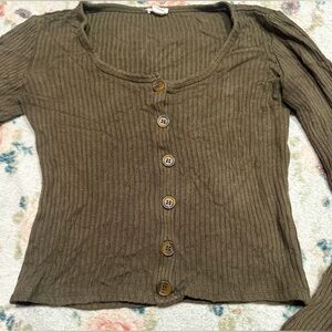 Army Green Cropped Button Up Sweater